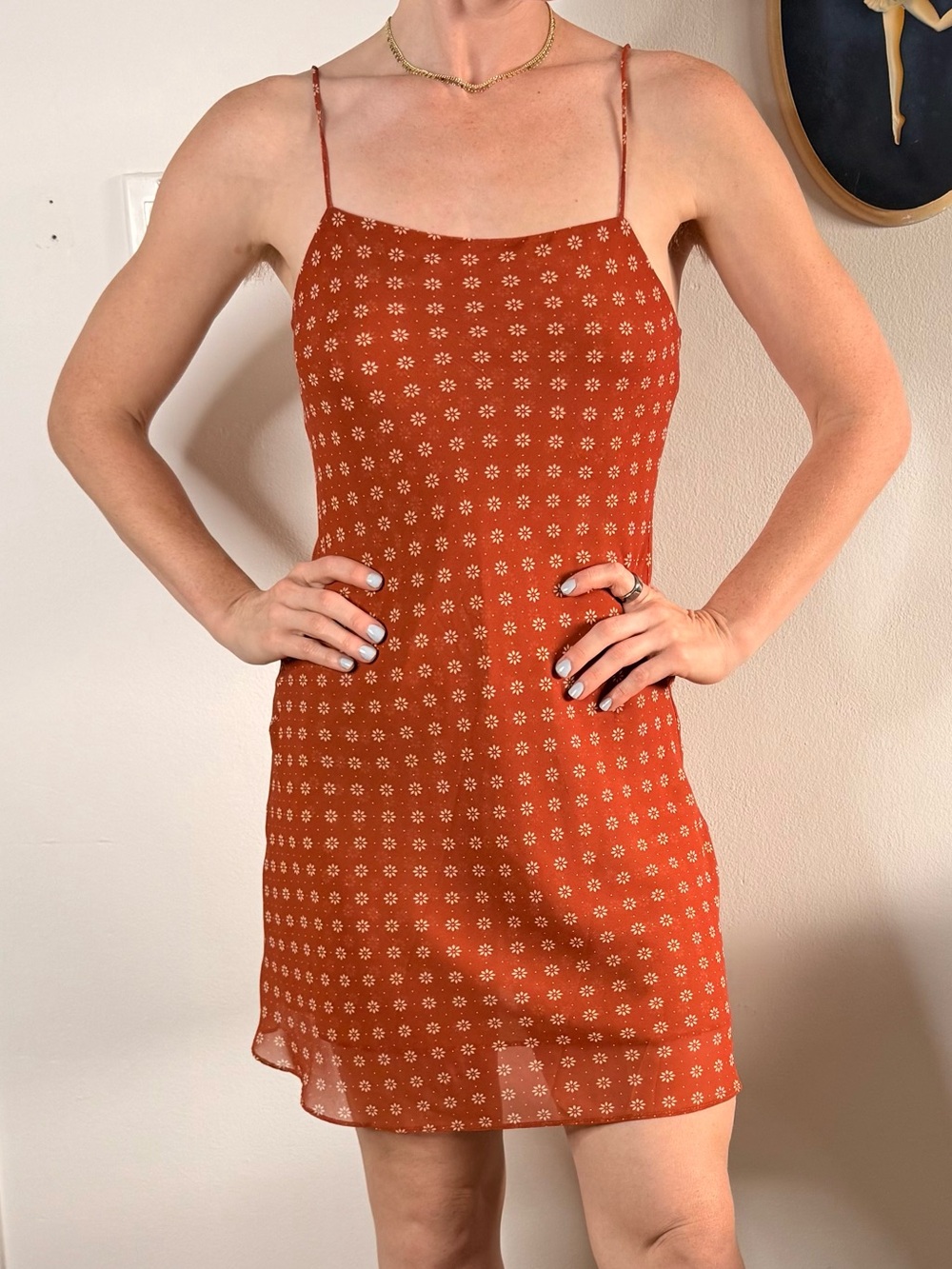 Women's Rust Floral Micro-Print Slip Mini Dress